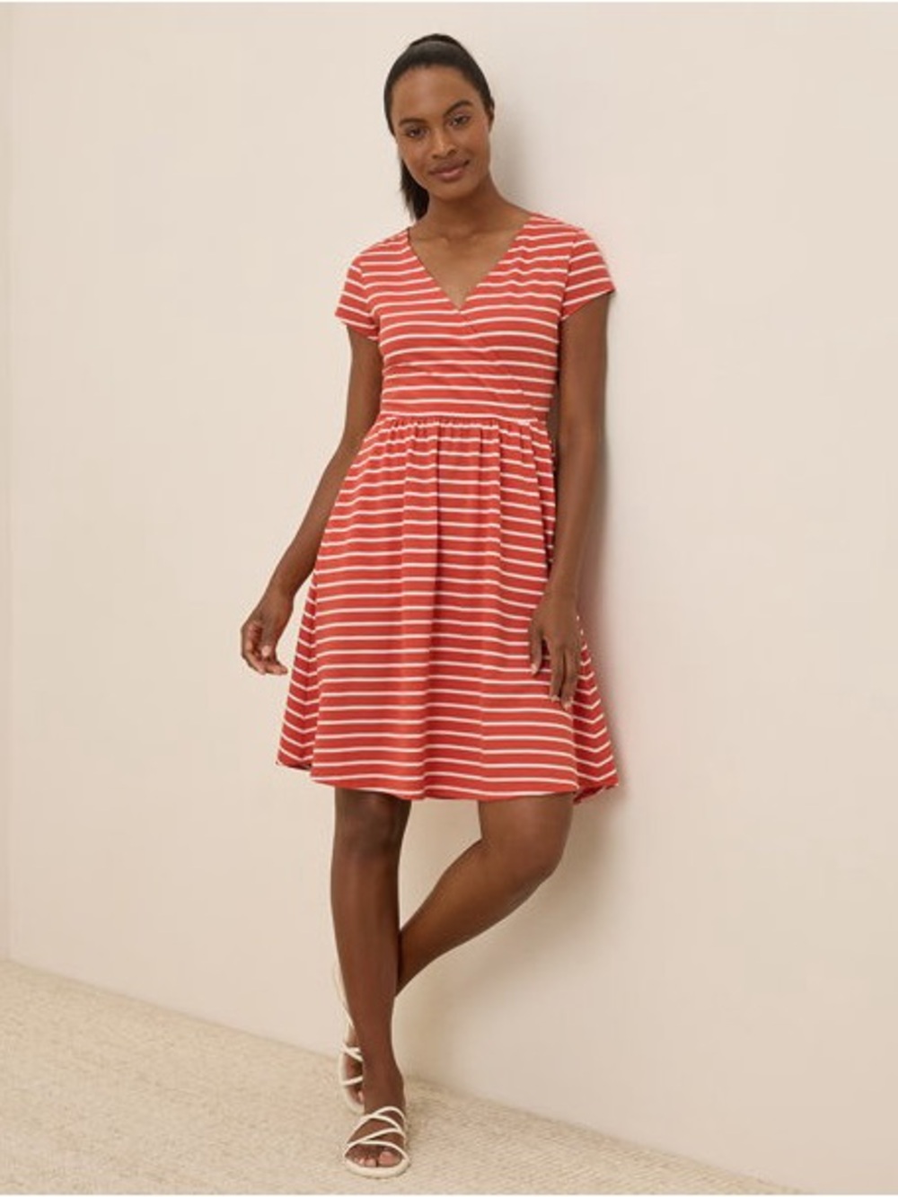 Pact Fit & Flare Crossover Dress in Daytripper Stripe size M